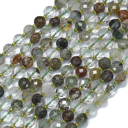 Natural Green Lodolite Quartz/Garden Quartz/Green Phantom Quartz Beads Strands G-K389-B11-01-1