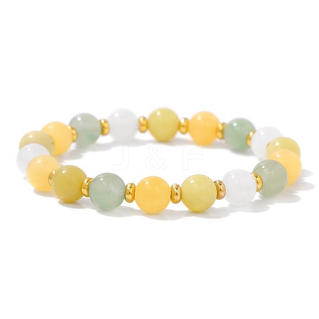 Natural Lemon Jade Beaded Stretch Bracelets for Men and Women ZC3707-1-1