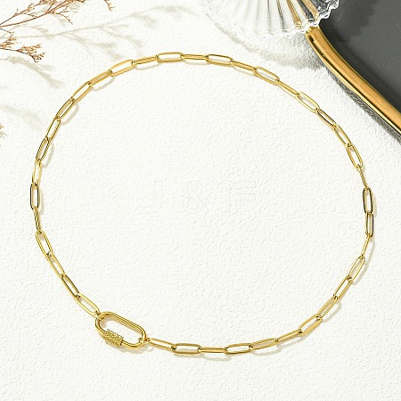 4MM 304 Stainless Steel Paperclip Chain Necklaces with Screw Carabiner Lock Charms for Women NJEW-JN06229-1