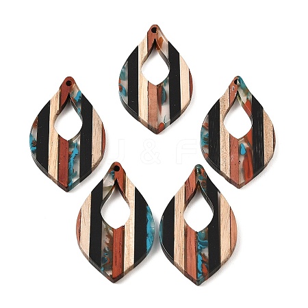 Transparent Resin & Walnut Wood Pendants RESI-E050-12-1