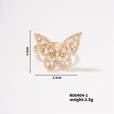 Butterfly Brass Micro Pave Cubic Zirconia Open Cuff Ring for Women BS0531-3-1