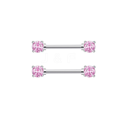 304 Stainless Steel Pink Cubic Zirconia Nipple Rings WGE5BE3-07-1