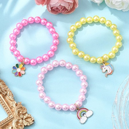 3Pcs 3 Colors ABS Plastic Imitation Pearl Beads Stretch Bracelets BJEW-JB11585-1