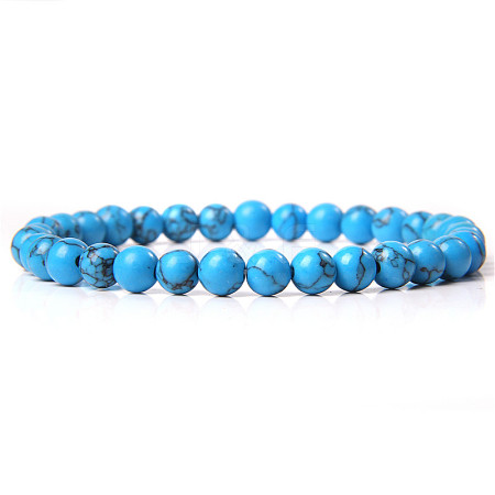 Synthetic Turquoise Round Beaded Stretch Bracelet SF8562-15-1