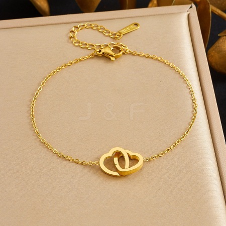 Interlock Heart 304 Stainless Steel Link Bracelets BJEW-B171-14G-1