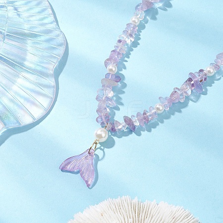 Natural Ametrine Chip & Imitaton Round Pearl Beaded Adjustable Necklaces NJEW-JN05227-04-1