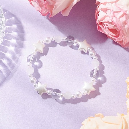 ABS Plastic Imitation Pearl & Glass Beads Stretch Bracelets for Women BJEW-JB11864-1