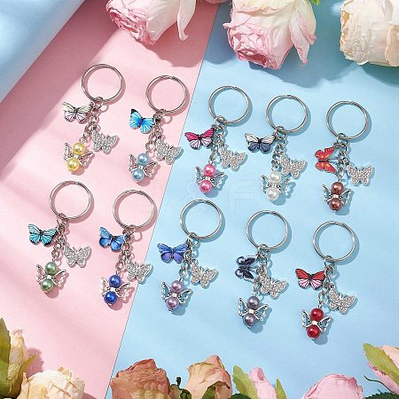 10Pcs 10 Colors Acrylic Pearl Angel Pendant Keychain KEYC-JKC01108-1