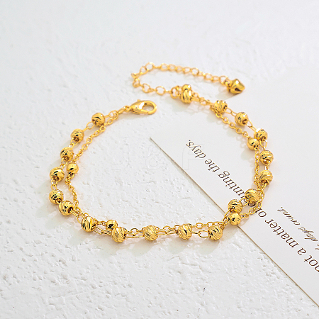 Vintage Beach Brass Round Ball Link Chain Double Layer Anklets for Women NU3457-1