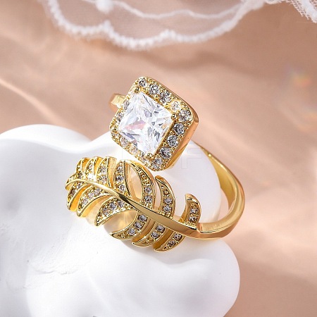 Brass Micro Pave Clear Cubic Zirconia Cuff Rings for Women RJEW-C118-07G-1