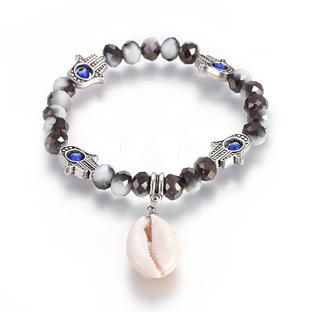 Cowrie Shell Pendant Stretch Bracelets BJEW-JB04058-01-1