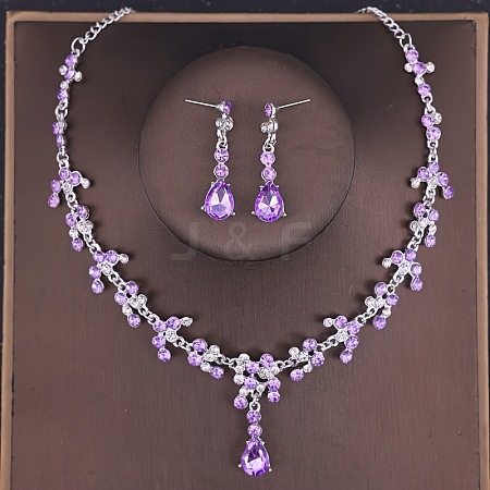 Teardrop Alloy Rhinestone Pendant Necklaces & Stud Dangle Earrings Sets FS-WGE9DA1-05-1
