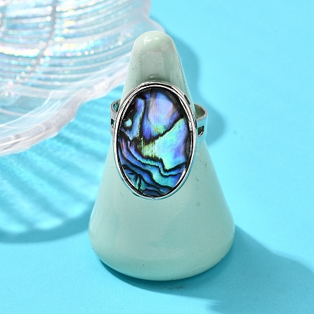 Brass & Natural Paua Shell Link Finger Rings RJEW-S638-01P-1