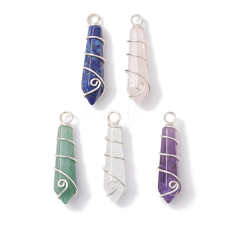 Natural Mixed Gemstone Pointed Pendants PALLOY-JF02674-02-1