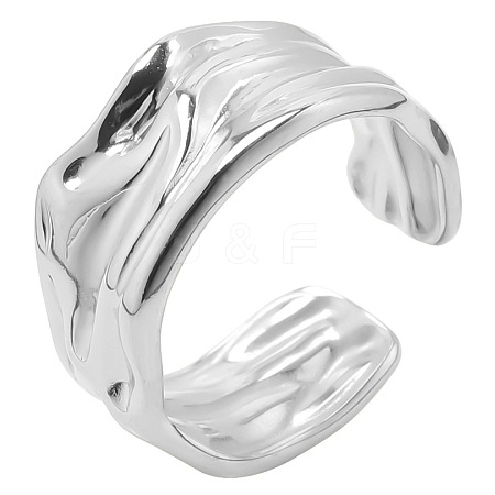 Non-Tarnish Minimalist Unisex Hammered Stainless Steel Open Cuff Ring JF3699-1-1