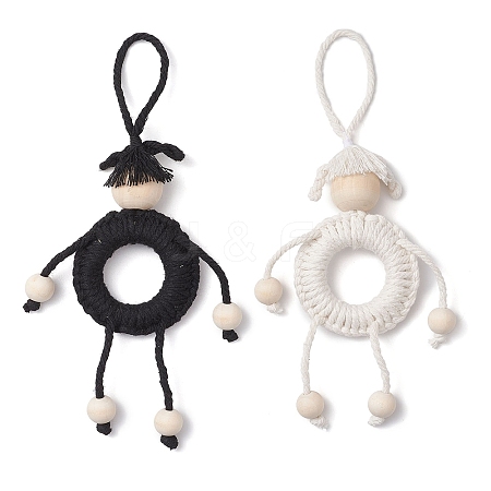 2Pcs 2 Colors Handmade Macrame Cotton Cord Puppet Pendant Decorations HJEW-JM02656-1