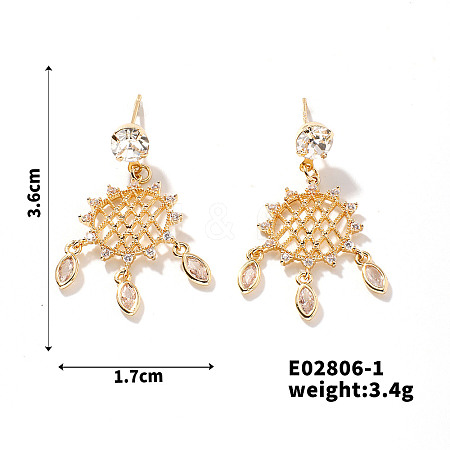 Korean Style Woven Net/Web with Feather Brass Cubic Zirconia Earrings Unique Fashion YC0867-1-1