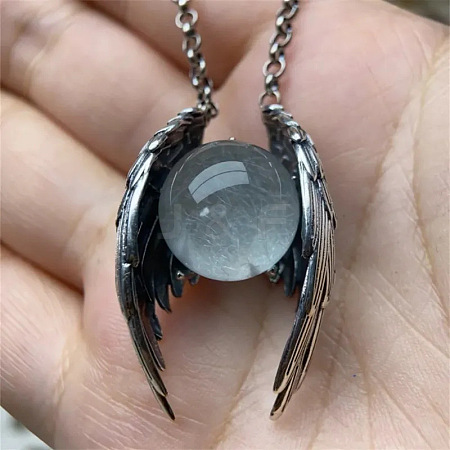 Alloy Angel Wings with Glass Sphere Pendant Necklaces FS-WGA1663-01-1