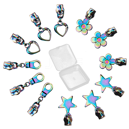 Gorgecraft 12Pcs 4 Style Star Heart Flower #5 Alloy Zipper Sliders FIND-GF0006-30-1