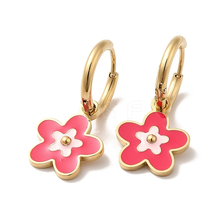 Enamel Sakura Flower Dangle Hoop Earrings STAS-H175-21G-A-1