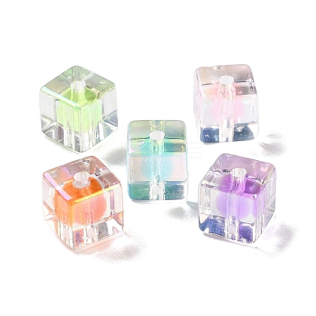 UV Plating Iridescent Transparent Acrylic Beads OACR-H112-09A-1