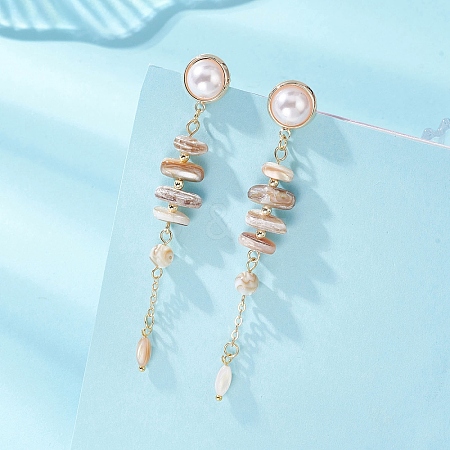 Natural Freshwater Shell Stud Dangle Earrings EJEW-JE07250-1