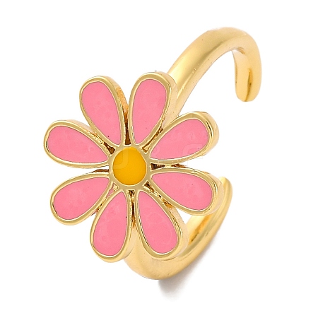 Rack Plating Flower Brass Enamel Open Cuff Rings for Women RJEW-S242-10A-1