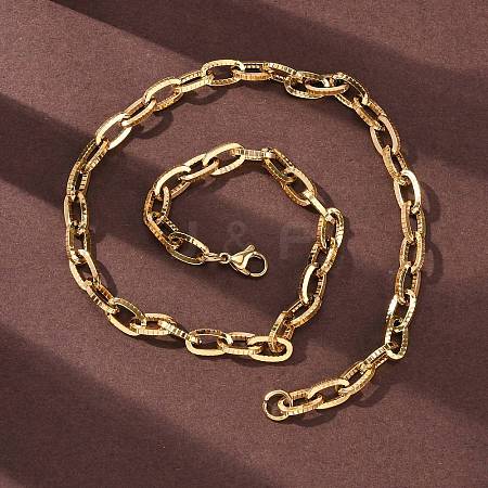 304 Stainless Steel Textured Cable Chain Necklaces NJEW-Q013-01G-1