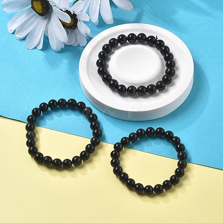 Natural Obsidian Stretch Beaded Bracelets G-A185-01A-1