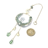 Wire Wrapped Natural Green Aventurine Chips & Brass Ring Pendant Decorations HJEW-TA00102-03-3