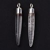 Natural Quartz Crystal Brass Pointed Pendants G-B025-02P-04-3