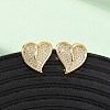 Heart Brass Micro Pave Cubic Zirconia Stud Earrings EJEW-B153-19G-02-2