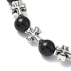 3Pcs Natural Black Onyx & Larvikite & Malaysia Jade Round Beads Stretch Bracelets BJEW-JB12343-6
