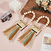 2Pcs Wood Beads & Cotton Tassels Hanging Ornaments HJEW-BC00086-4
