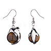 Natural Tiger Eye Dolphin Dangle Earrings with Crystal Rhinestone EJEW-A092-20P-17-3