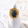 Oval Natural Moss Agate Finger Rings RJEW-M063-01G-07-4