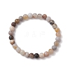 6mm Round Natural Bamboo Leaf Agate Beaded Stretch Bracelets for Women BJEW-JB10660-1