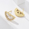 Half Round Brass Micro Pave Clear Cubic Zirconia Stud Earrings EJEW-M077-08G-5