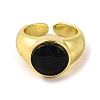 Brass Glass Round Wide Open Cuff Ring for Women RJEW-U003-19-3