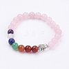 Natural Rose Quartz Stretch Bracelets BJEW-P180-B06-1