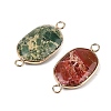 Brass Pave Natural Imperial Jasper Connector Charms KK-R214-09KCG-2