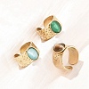 304 Stainless Steel with Glass Cat Eye Cuff Rings for Women RJEW-K309-40E-2