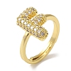 Rack Plating Letter Brass Micro Pave Clear Cubic Zirconia Adjustable Rings for Women KK-S391-03G-F-2