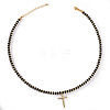Stainless Steel Religion Cross Pendant Natural Gemstone Rondelle Beaded Necklaces for Women PO2692-2-1