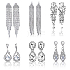 FIBLOOM 6 Pairs 6 Style Alloy Rhinestone Teardrop Dangle Clip-on Earrings EJEW-FI0002-91-1