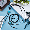 2Pcs 2 Styles Alloy & Synthetic Turquoise Oval Triangle Pendant Boho Tie Lariat Necklaces NJEW-GF0001-18-4