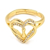 Heart with Letter Rack Plating Brass Micro Pave Clear Cubic Zirconia Adjustable Rings for Women RJEW-I105-01G-I-2