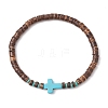 Cross Natural Coconut & Synthetic Turquoise Beads Stretch Bracelets for Men BJEW-JB11389-01-2