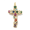 Cross Brass Micro Pave Colorful Cubic Zirconia Pendants X-KK-G419-17G-2