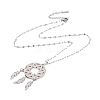 Woven Net/Web with Feather 304 Stainless Steel Pendant Necklaces for Women NJEW-G087-06P-3